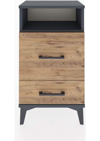 Arges Komodin Tek Raflı 2 Çekmeceli 44X30X80 Antrasit-Çam fiyatları
