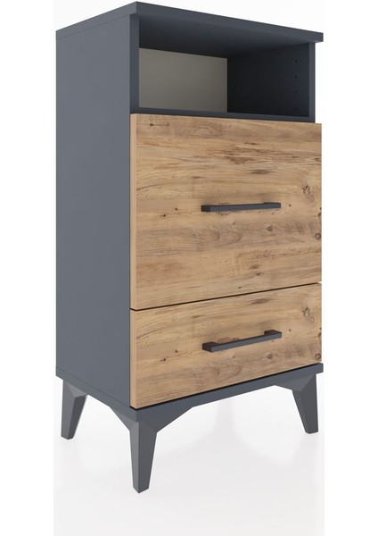 Arges Komodin Tek Raflı 2 Çekmeceli 44X30X80 Antrasit-Çam fırsatları
