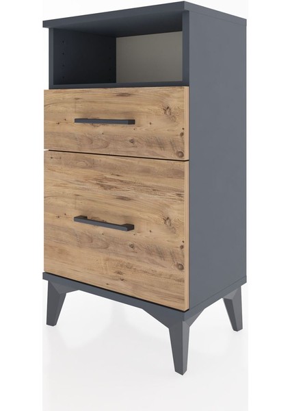 Arges Komodin Tek Raflı 2 Çekmeceli 44X30X80 Antrasit-Çam indirimleri