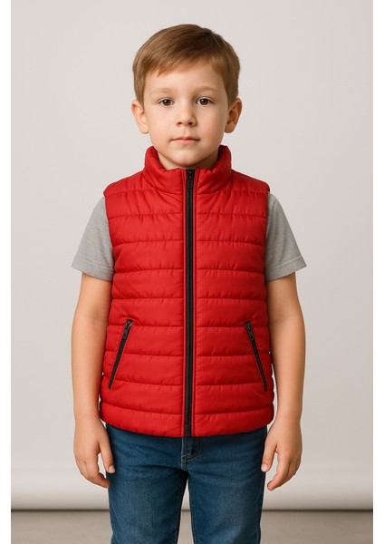 Erkek Çocuk Fileto Cepli Elyaf Dolum Trend Şişme Yelek
