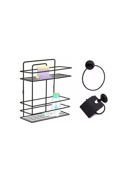 Aksesuar Seti 3 Lü Siyah, Ömür Boyu Paslanmaz Düz Rafı Şampuanlık Siyah Tş -02 modelleri