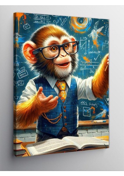 Kanvas Tablo Eğlenceli Profesör Maymun 70 x 100 CNVSDKEY-126423-70-100