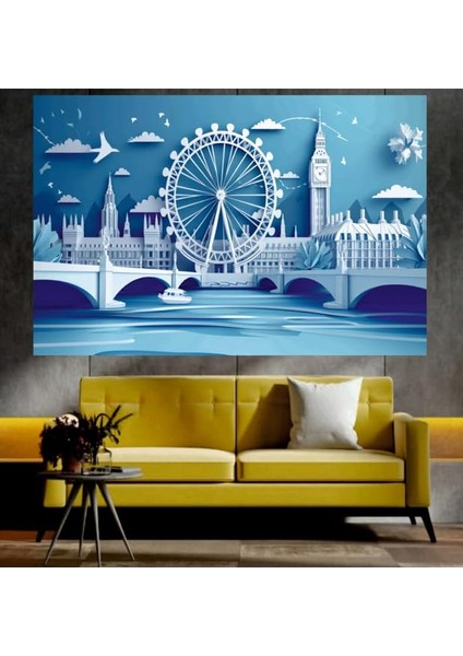 Şehir Sembolleri Temalı Sanatsal Dekoratif Duvar Tablosu (70X100 Cm)