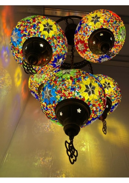 5'li Renkli Cam Mozaikli Tavan Sarkıt Dekoratif Avize Seti fiyatları