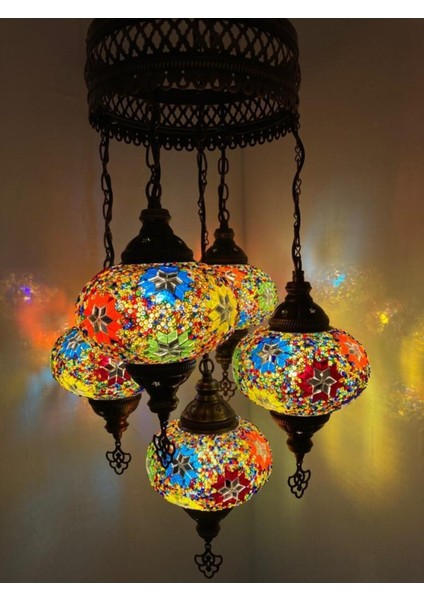 5'li Renkli Cam Mozaikli Tavan Sarkıt Dekoratif Avize Seti fırsatları