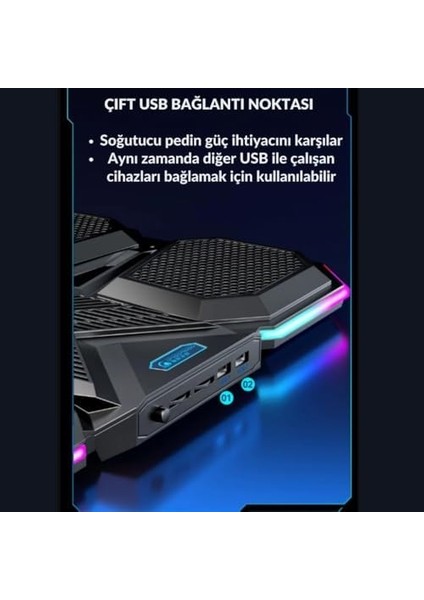 6 Fanlı Rgb Işıklı Laptop Soğutucu, 7 Kademeli Yükseklik Ayarlı 2400RPM Süper Soğutucu fiyatları