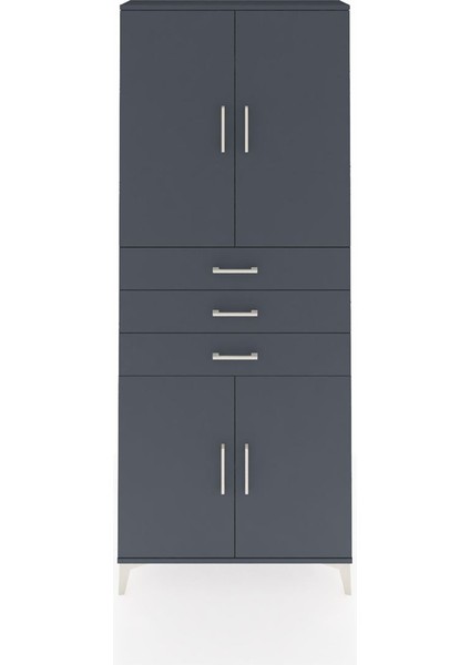 Arges Dolap 4 Raflı 3 Çekmeceli 4 Kapaklı 88X30X221 Antrasit-Antrasit