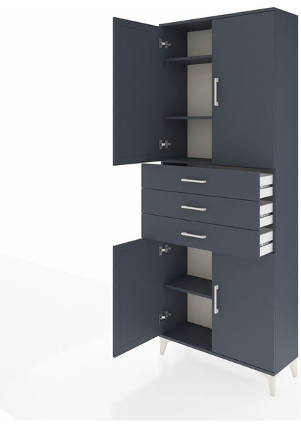 Arges Dolap 4 Raflı 3 Çekmeceli 4 Kapaklı 88X30X221 Antrasit-Antrasit fırsatları