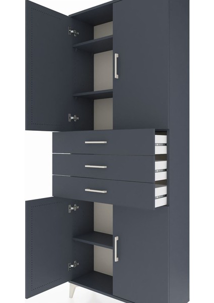 Arges Dolap 4 Raflı 3 Çekmeceli 4 Kapaklı 88X30X221 Antrasit-Antrasit indirimleri