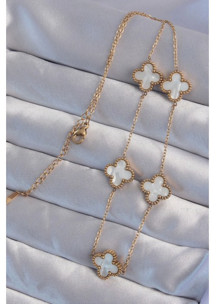 Bfs 316L Çelik Gold Renk Beyaz Sedefli Yonca Kolye fiyatları