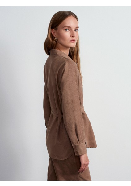 50518 Kemerli Süet Gömlek-Vizon fiyatları