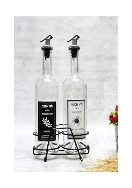 Şeffaf 750 ml Siyah Beyaz Etiketli Siyah Akıtıcılı Yağlık Yağdanlık fiyatları