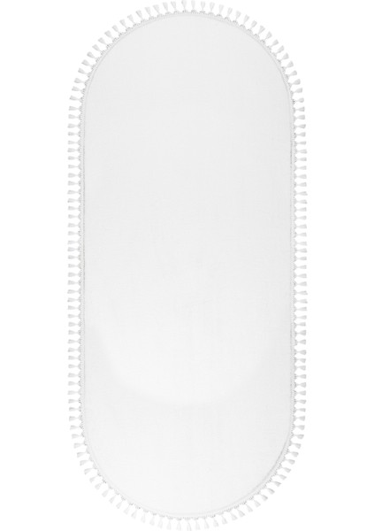 Yumuşak Peluş Yolluk, Oval Tasarım, Ponpon ve Saçak Detaylı, Beyaz Renk fiyatları