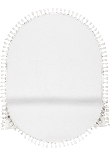 Yumuşak Peluş Yolluk, Oval Tasarım, Ponpon ve Saçak Detaylı, Beyaz Renk modelleri