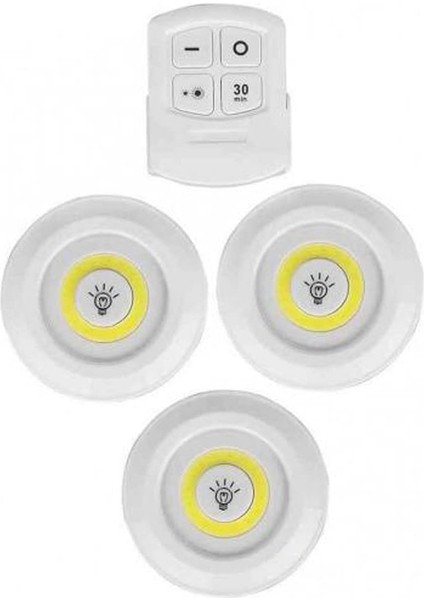 Uzaktan Kumandalı Pilli LED Spot Lamba Ampul 3&apos;lü Set Yapışkanlı