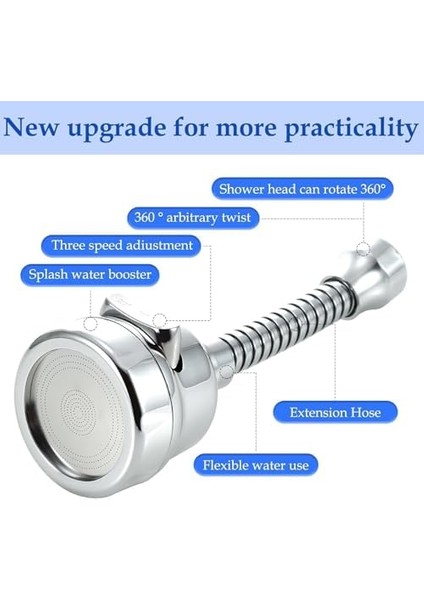 Hortumlu 360° Dönebilen 3 Kademeli Tasarruflu Musluk Başlığı – Mutfak, Banyo ve Lavabo Için Su Tasarrufu Sağlayan Krom Kaplama Başlık, Abs Malzeme, Ofis ve Ev Uyumu, Kolay Montajlı fiyatları