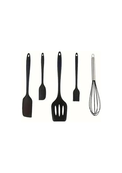 Dayanıklı Yanmaz Yapışmaz Silikon Spatula Seti 5 Parça Siyah modelleri