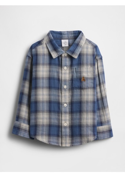 Erkek Bebek Mavi Double-Weave Kareli Gömlek