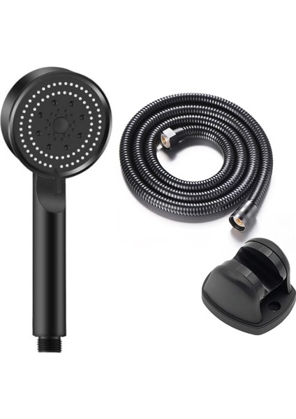 Glee Turbo 5 Fonksiyonlu Mafsallı Duş Seti - Örgülü Hortum ve Askılık (Siyah)