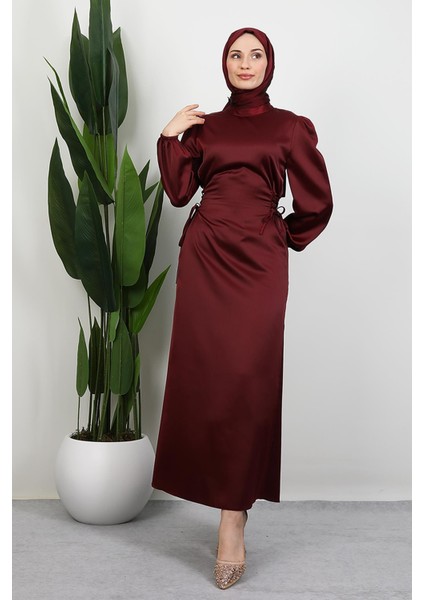 Sahra Tesettür Elbise Koyu Bordo