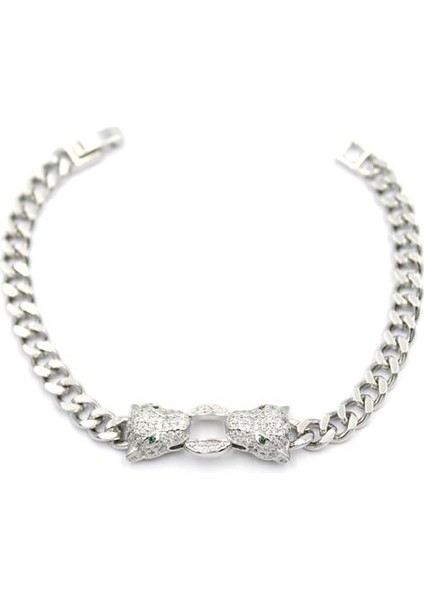 Zirkon Taşlı Leopar Bileklik - Gümüş