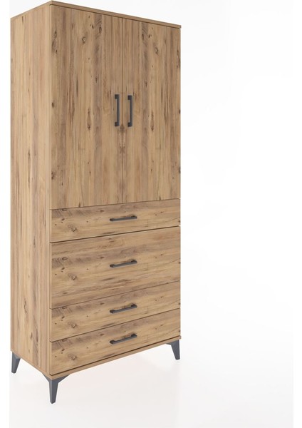 Hyperion Dolap Tek Raflı 4 Çekmeceli Tek Askılı 88X44X195 Çam-Çam fiyatları