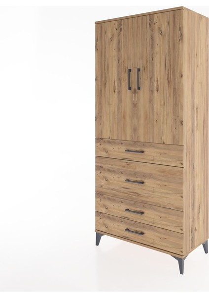 Hyperion Dolap Tek Raflı 4 Çekmeceli Tek Askılı 88X44X195 Çam-Çam modelleri