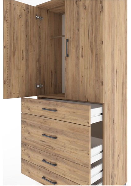 Hyperion Dolap Tek Raflı 4 Çekmeceli Tek Askılı 88X44X195 Çam-Çam indirimleri