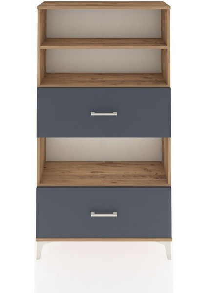 Arges Dolap 3 Raflı 2 Çekmeceli 88X30X163 Çam-Antrasit