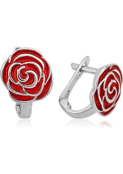 Gümüş Kırmızı Gül Çocuk Küpesi