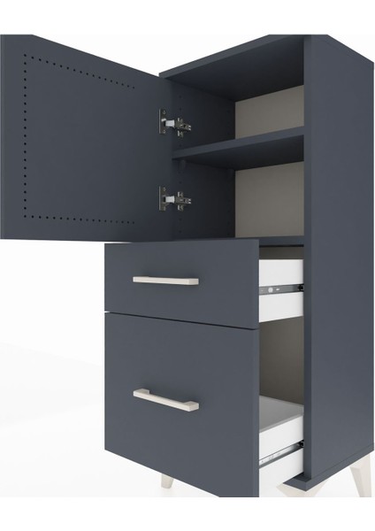 Arges Komodin 2 Raflı 2 Çekmeceli Tek Kapaklı 44X30X106 Antrasit-Antrasit indirimleri