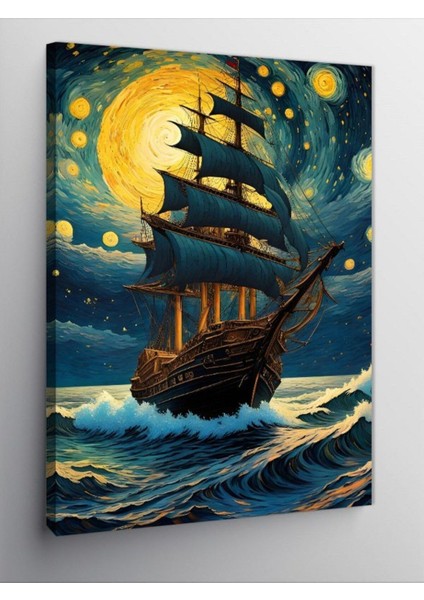 Kanvas Tablo Van Gogh Tarzında Yelkenli Gemi, 50CM x 70CM