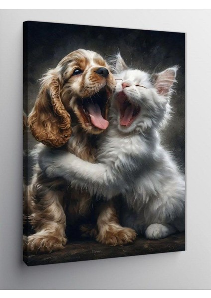 Kanvas Tablo Uyuyan Yavru Kedi ve Köpek 50 x 70 CNVSDKEY-125894-50-70