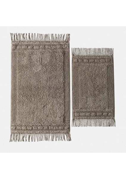 Yumuşak ve Şık 2'li Banyo Paspas Seti, Pamuk, Bej, 60X90-40X60 Ölçüleri