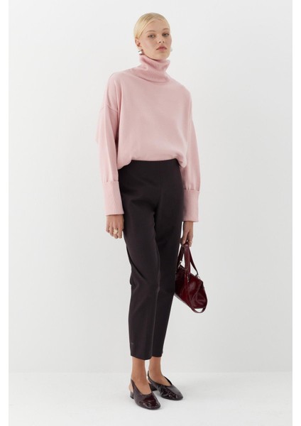 Balıkçı Yaka Oversize Triko Kazak Pembe modelleri
