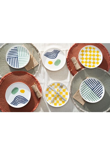 Seramik Hand 6&apos;li Özel Tasarım Satckable Pasta Tabağı Seti