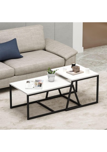 Dizayn Minimal 2&apos;li Orta Sehpa Beyaz