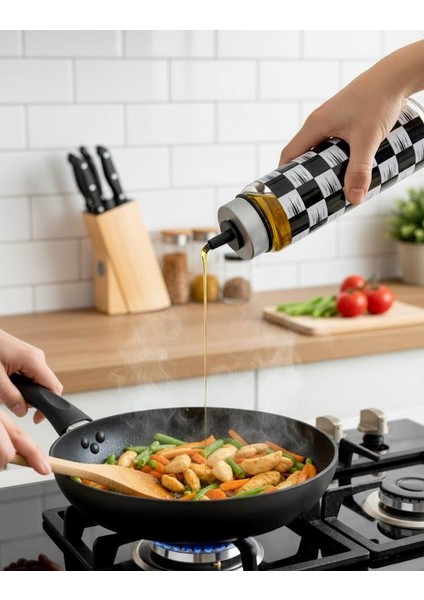 Damalı Cam Yağdanlık – Metal Kapaklı, Damlatmaz, Isıya Dayanıklı, Akıllı Yağlık 550 ml (Zeytinyağı, Sirke, Ayçiçek Yağı) fiyatları