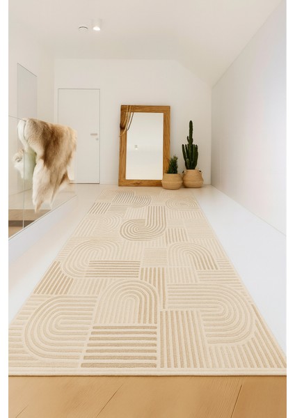 Kaymaz Tabanlı Çok Renkli Yolluk, Koridor ve Salon Için Şık Halı 5048