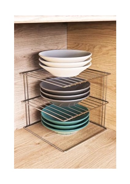 Metal Krom Tabaklık Köşe Rafı 2 Katlı Dolap Içi Tabak Mutfak ve Tezgah Düzenleyici modelleri