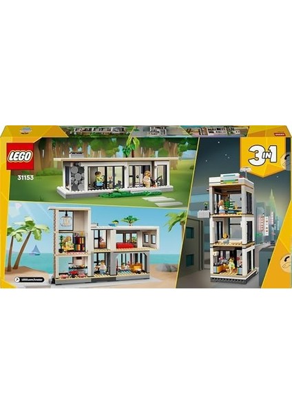 Creator 3’ü 1 Arada Modern Ev 31153, 9 Yaş ve Üzeri Için 3 Katlı Şehir Binası Veya Orman Kulübesi Içeren Yaratıcı Oyuncak Yapım Seti (939 Parça) modelleri