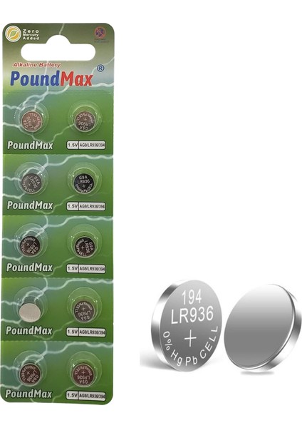 Ag9 (LR45, LR936, 394) 1.5V - Alkalin Düğme Piller | 1x 10&apos;lu Paket