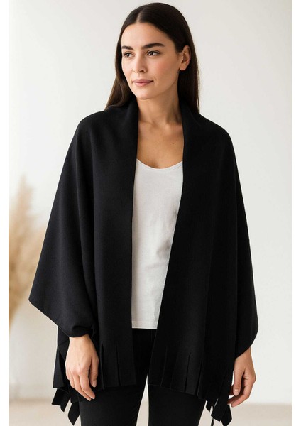 Softiva Polar Omuz Şalı 70X180 cm Unisex Kışlık Şal Siyah
