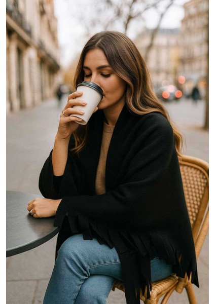 Softiva Polar Omuz Şalı 70X180 cm Unisex Kışlık Şal Siyah modelleri