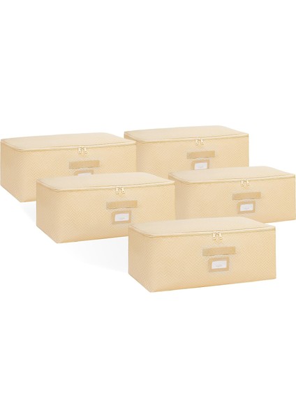 Home Textile 5&apos;li Orta Boy Bej Balıksırtı Hurç Set 52 x 28 x 21 cm