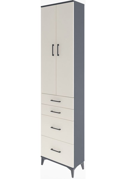 Arges Dolap 4 Raflı 4 Çekmeceli 2 Kapaklı 60X30X243 Antrasit-Aytaşı modelleri