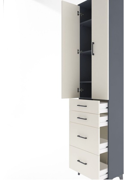 Arges Dolap 4 Raflı 4 Çekmeceli 2 Kapaklı 60X30X243 Antrasit-Aytaşı indirimleri