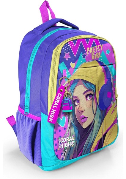 Lavanta Turkuaz Kulaklıklı Kız Ilkokul Ortaokul ve Günlük Sırt Çantası - Kız Çocuk