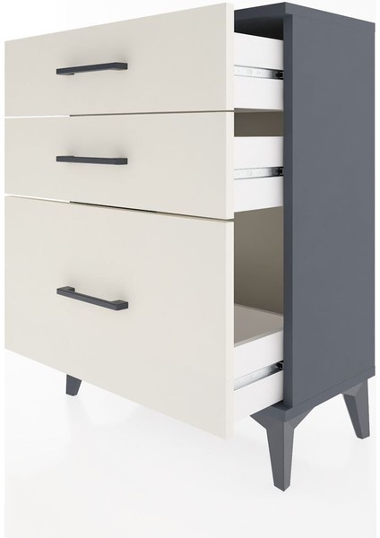 Arges Komodin 3 Çekmeceli 60X30X80 Antrasit-Aytaşı fırsatları