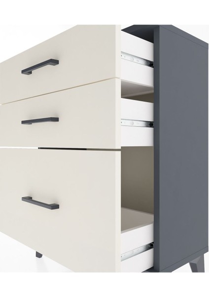 Arges Komodin 3 Çekmeceli 60X30X80 Antrasit-Aytaşı indirimleri